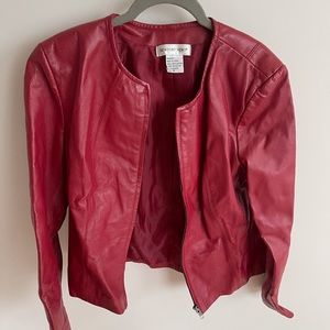 red leather zip up jacket
